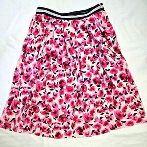 Kate Spade Mini Rose Floral Pleated Pink and Red 100% Silk Skirt Size-0